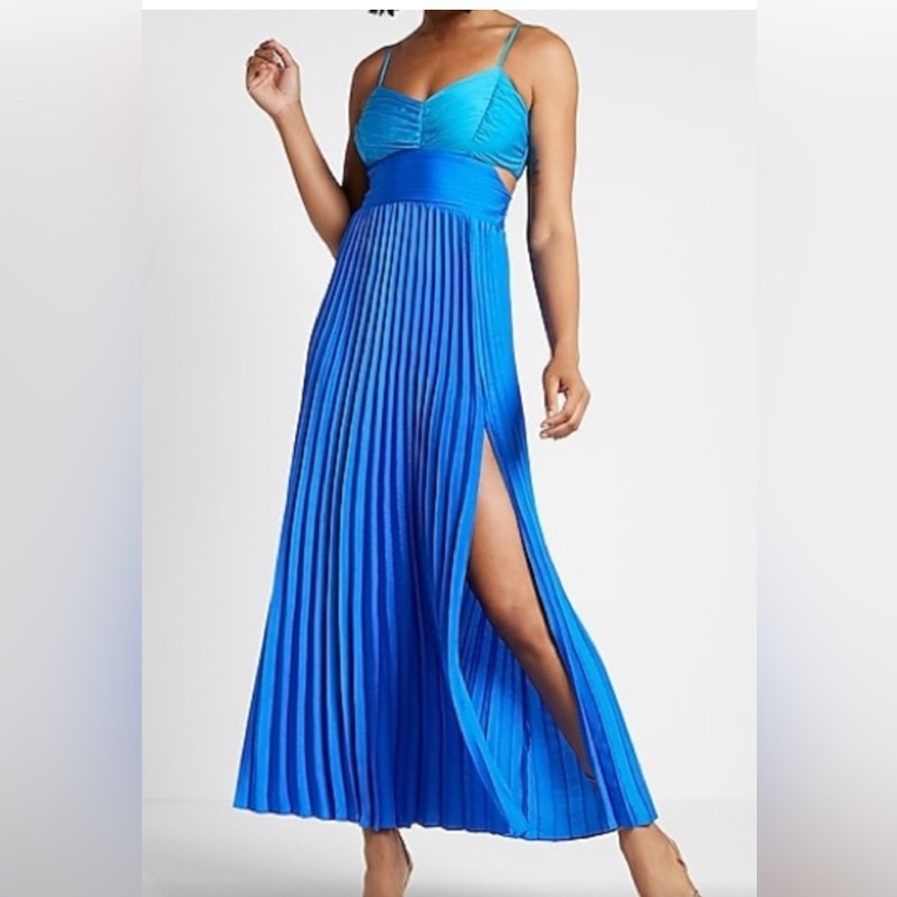 Express color block pleated dress with cut outs